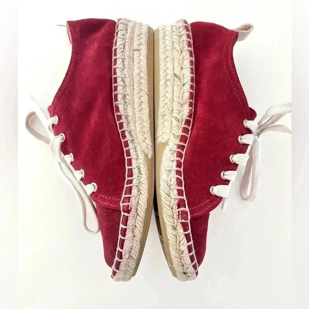 Maypol‎ Handmade in Spain Crimson Red Soft Suede Lace Up Espadrille Size 36
